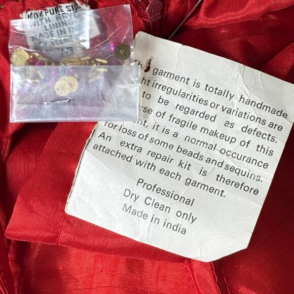 Vintage Silk Sequin Beaded Heart Party Dress Showgirl Retro Romantic Sexy 6 S M - Picture 7 of 8